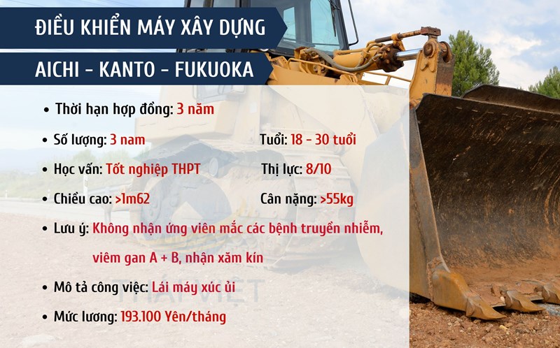 ĐƠN HÀNG ĐIỀU KHIỂN MÁY MÁY XÂY DỰNG - AI CHI, KANTO, FUKUOKA